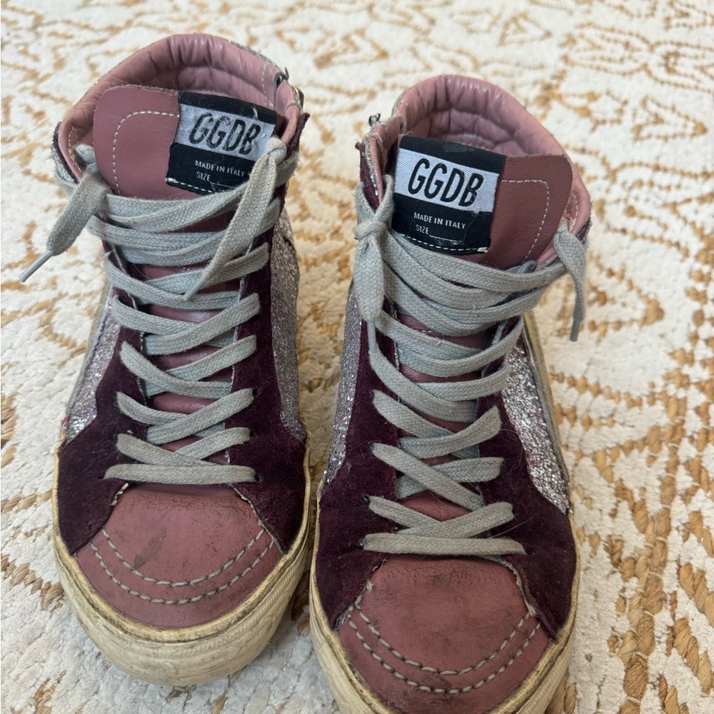 Golden Goose Burgundy and Pink High-Top Sneakers